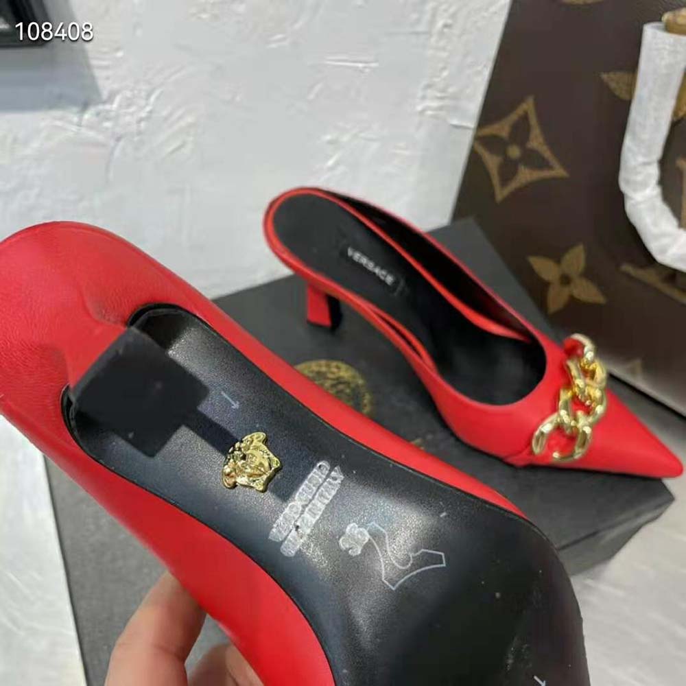 Versace Women Medusa Chain Nappa Leather Mules-Red - image 6