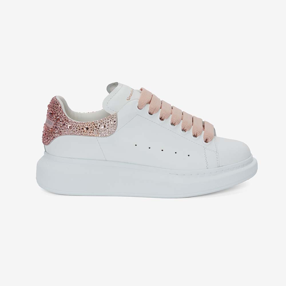 Side view of Alexander Mcqueen Women Oversized Sneaker in Calf Leather-Pink