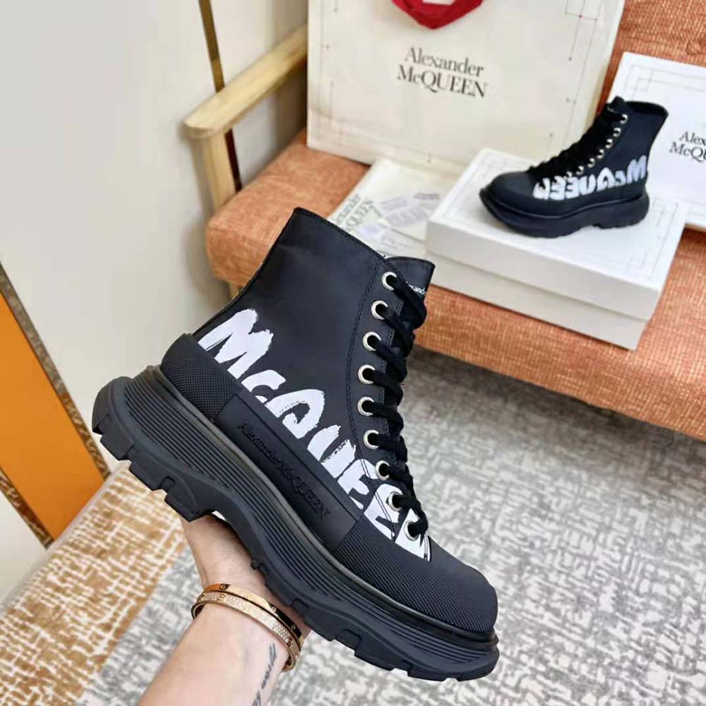 Alexander Mcqueen Women Tread Slick Boot Black/White Polyfaille Lace-up Boot - image 8