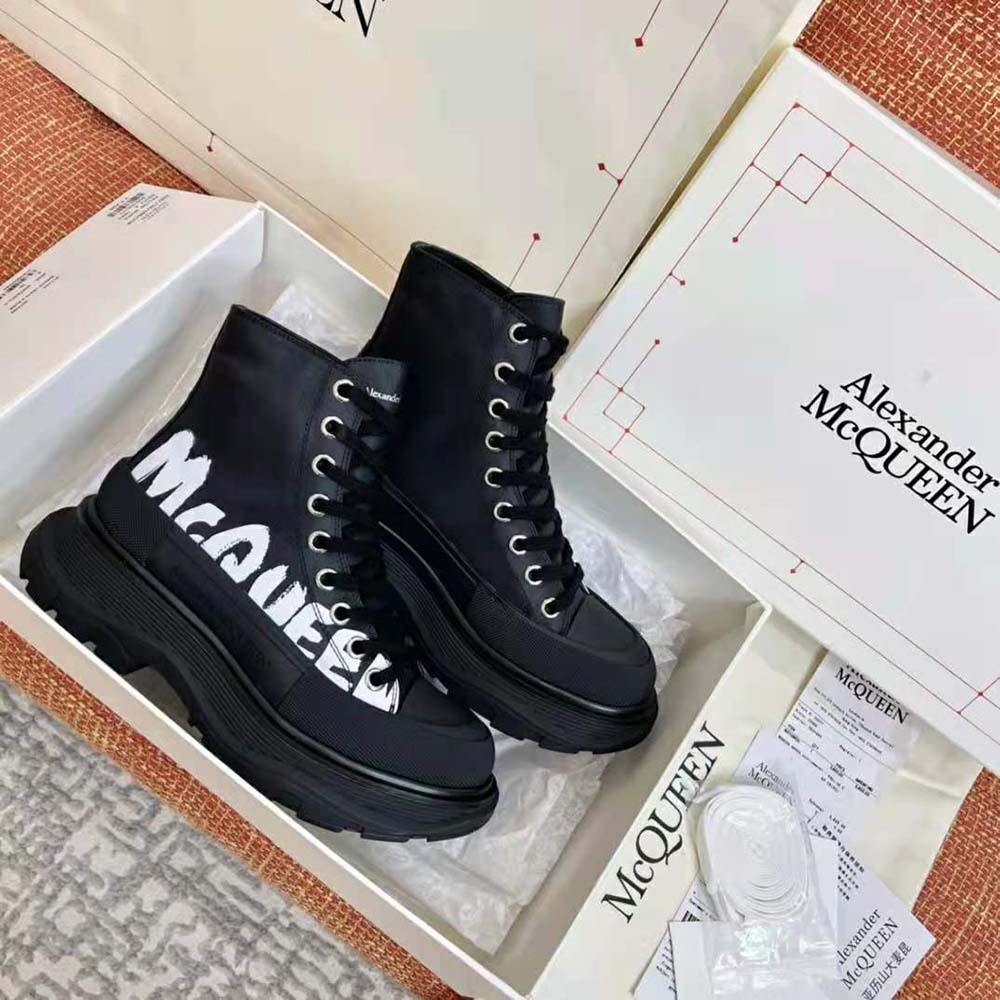 Alexander Mcqueen Women Tread Slick Boot Black/White Polyfaille Lace-up Boot - image 4