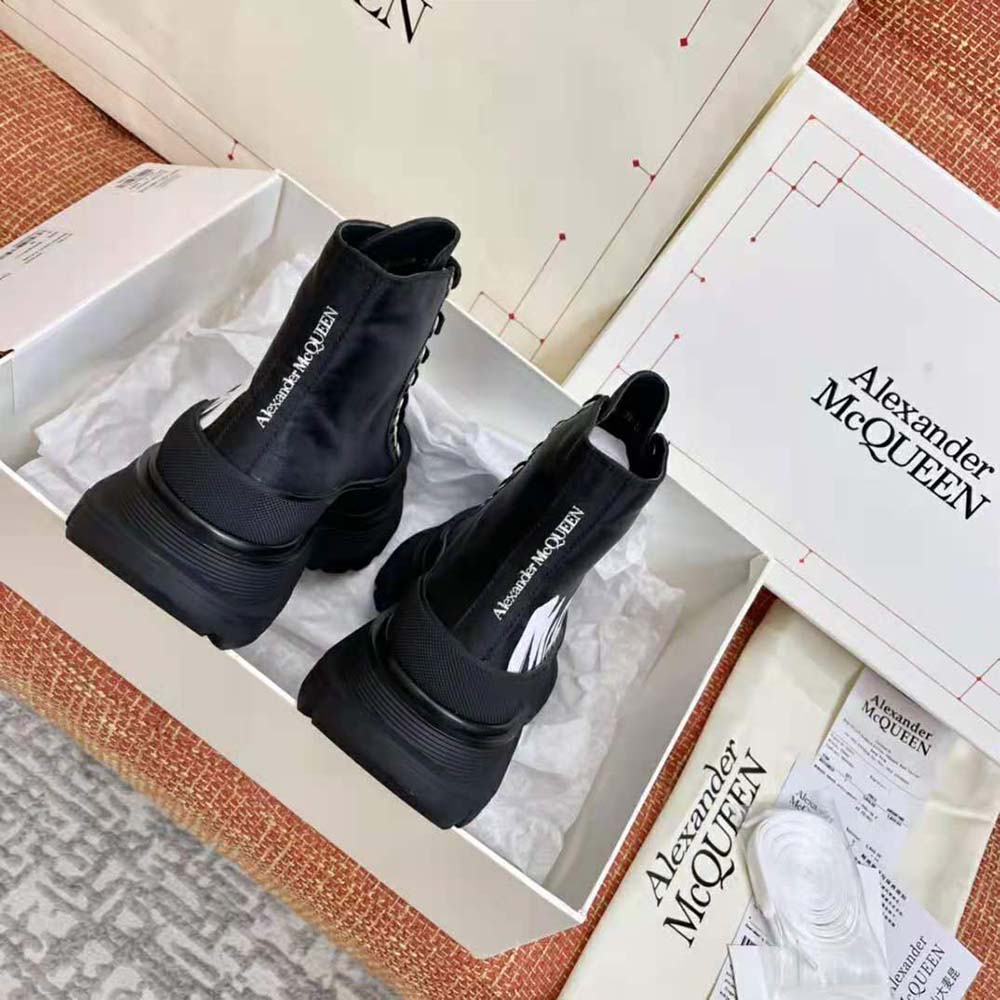 Alexander Mcqueen Women Tread Slick Boot Black/White Polyfaille Lace-up Boot - image 5