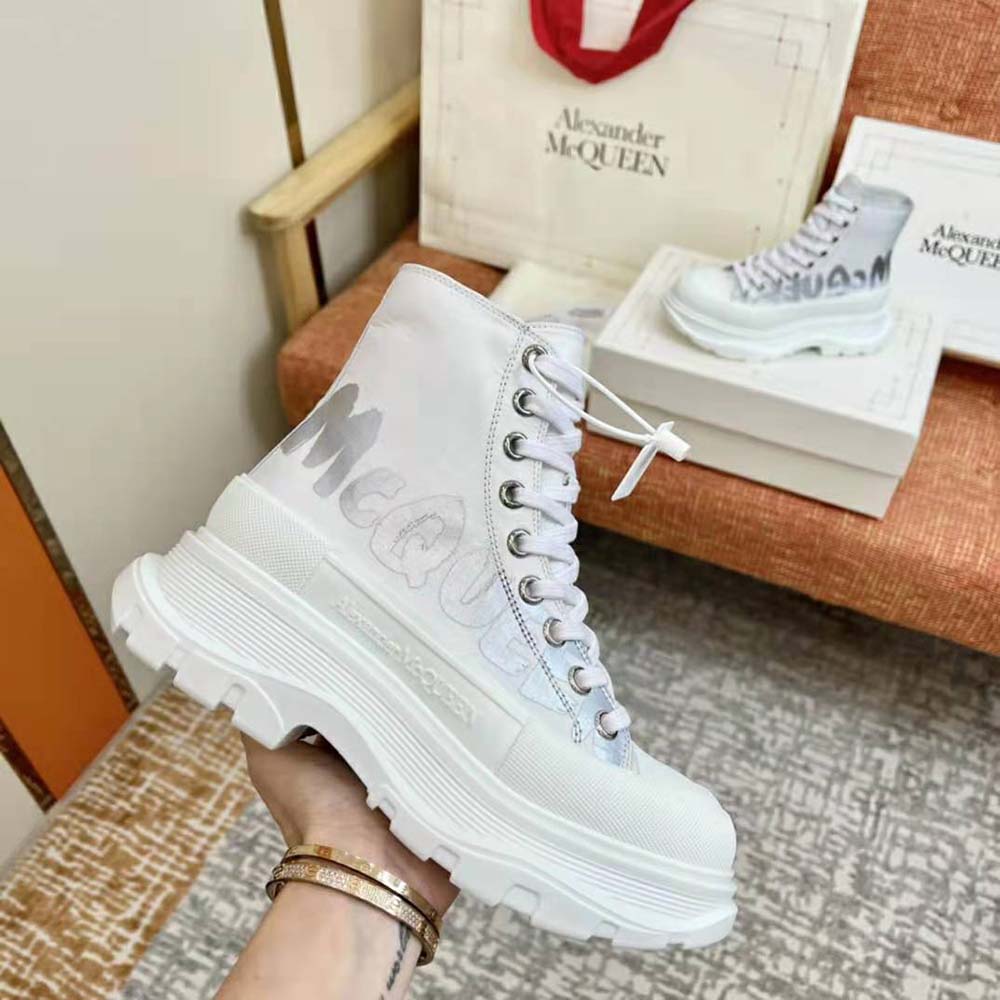Alexander Mcqueen Women Tread Slick Boot White Polyfaille Lace-up Boot - image 8