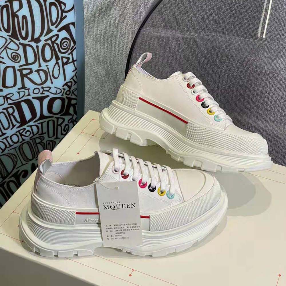 Alexander Mcqueen Women White Canvas Tread Slick Lace Up - image 4