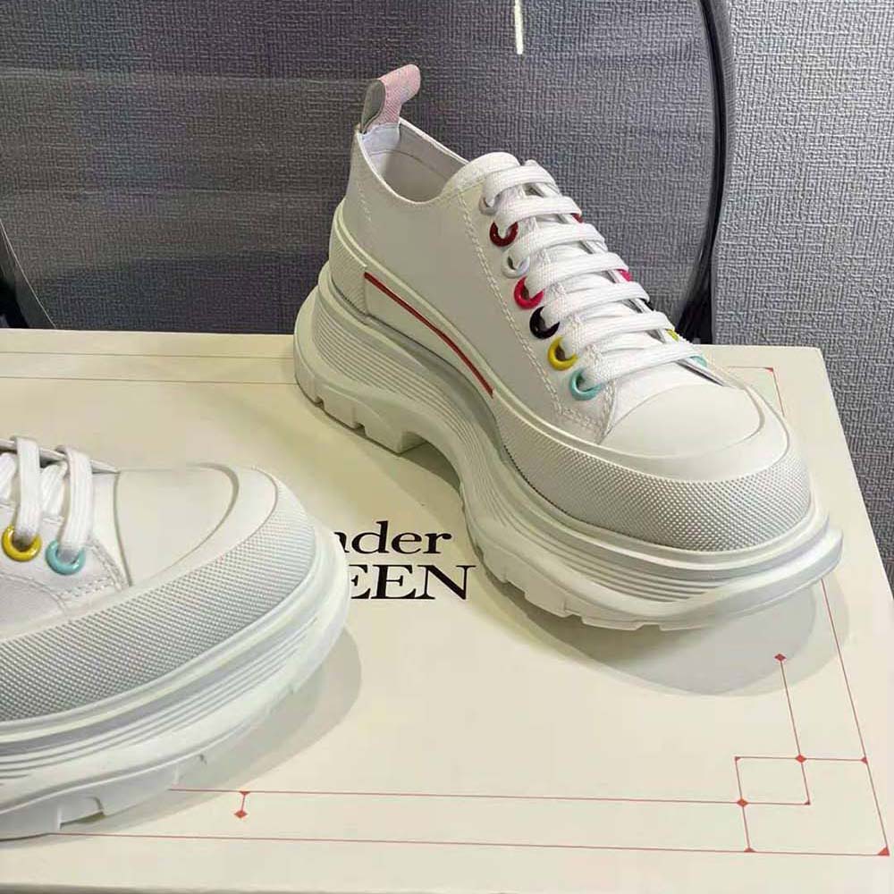 Alexander Mcqueen Women White Canvas Tread Slick Lace Up - image 8