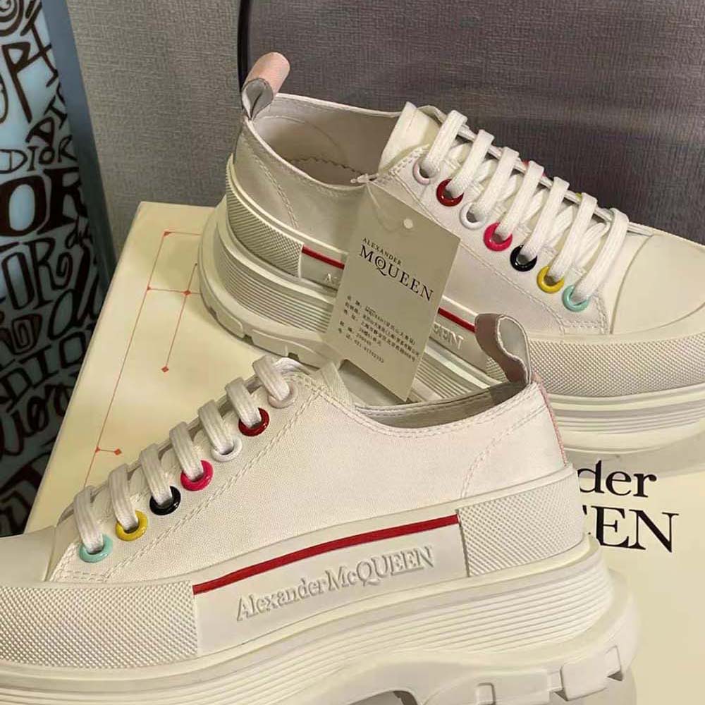Alexander Mcqueen Women White Canvas Tread Slick Lace Up - image 7