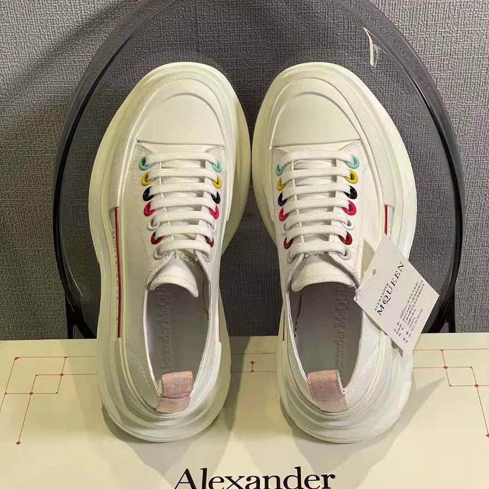 Alexander Mcqueen Women White Canvas Tread Slick Lace Up - image 5