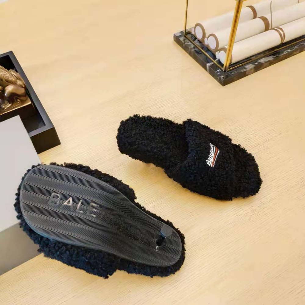 Balenciaga Women Furry 80mm Sandal in Black Fake Shearling - image 8