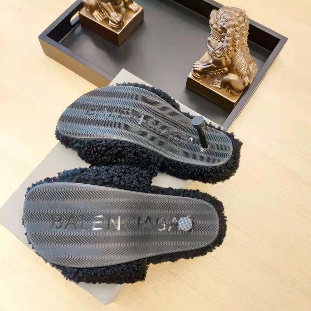 Balenciaga Women Furry 80mm Sandal in Black Fake Shearling - image 9