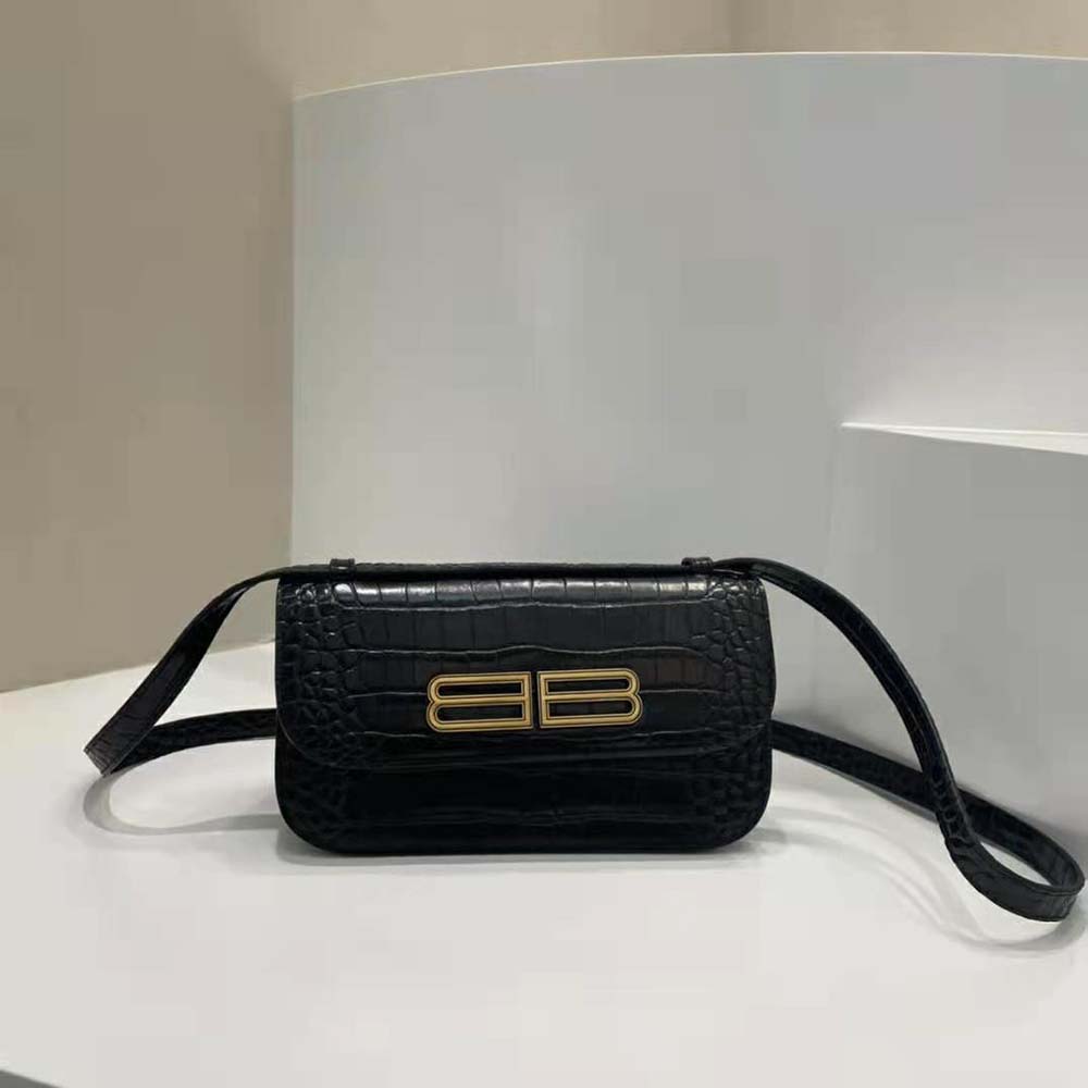 Close-up of silver hardware and crocodile embossed texture on Balenciaga Women Gossip Small Bag