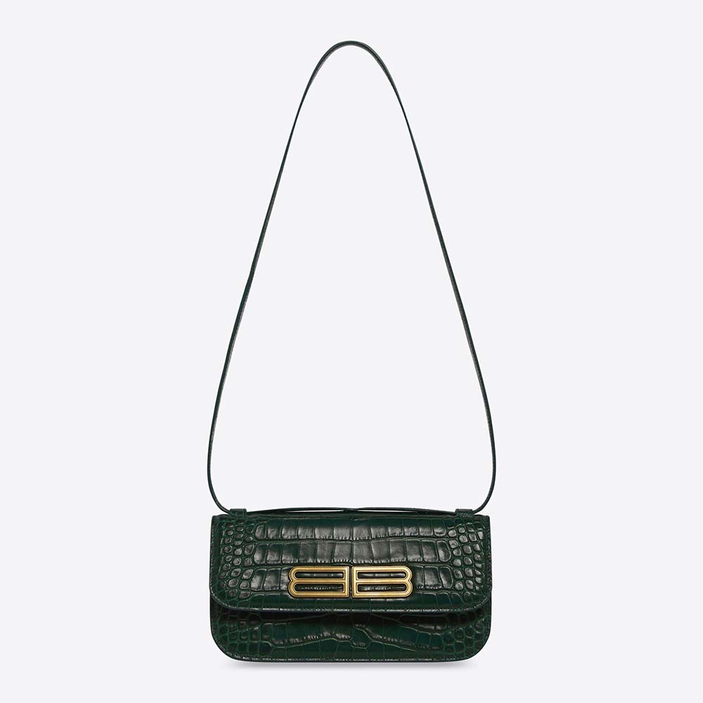 Front view of Balenciaga Women Gossip Small Bag in forest green leather