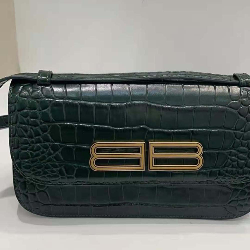 Close-up of crocodile embossed calfskin texture on Balenciaga Women Gossip Small Bag