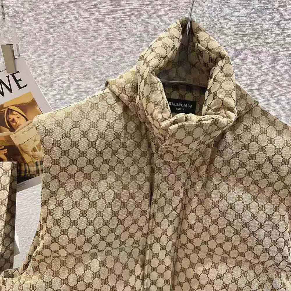 Balenciaga Men Hacker Cocoon Puffer Gilet in Brown Canvas Jacquard - image 5
