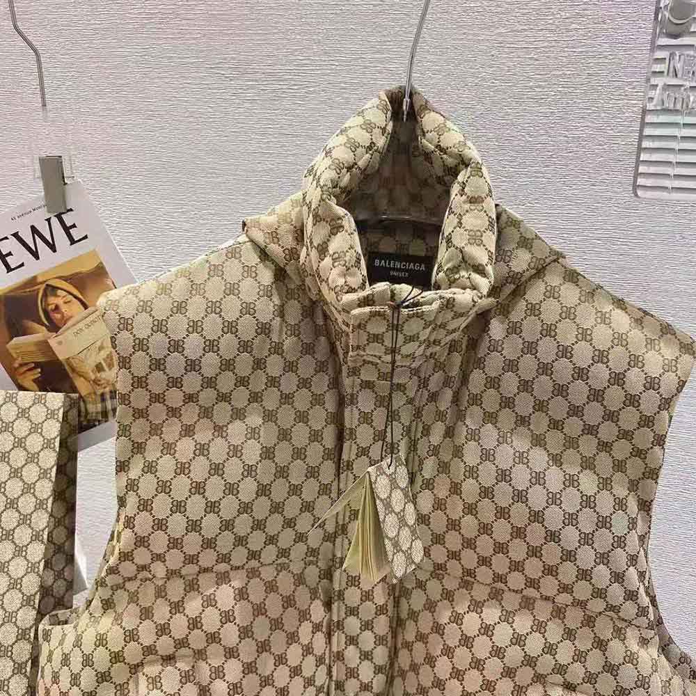 Balenciaga Men Hacker Cocoon Puffer Gilet in Brown Canvas Jacquard - image 4