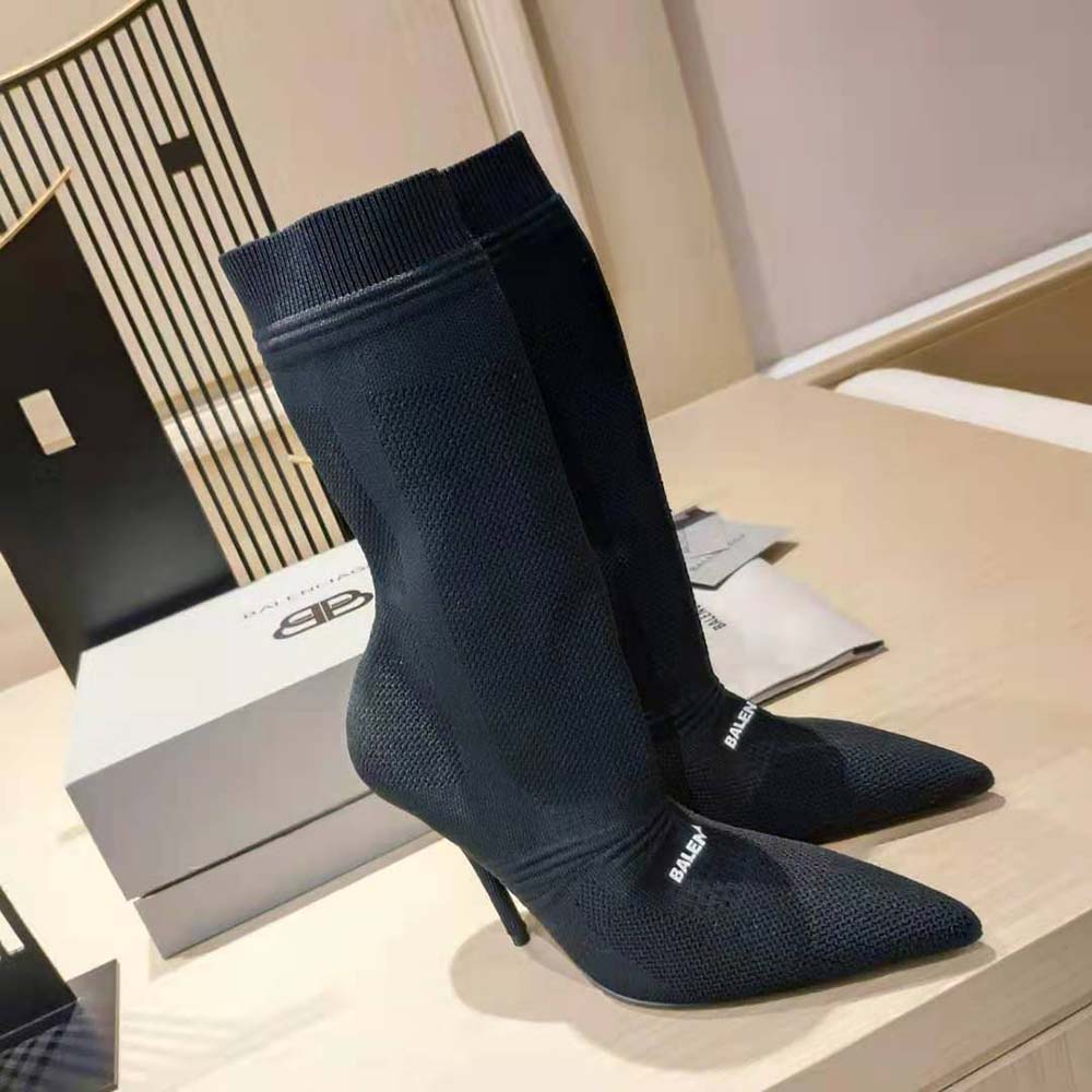 Balenciaga Women Knife 2.0 80mm Bootie in Black and White Textured Recycled Knit - image 5
