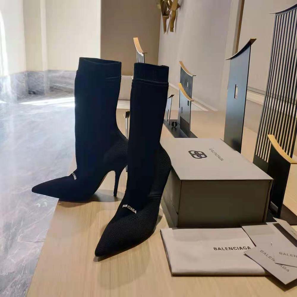 Balenciaga Women Knife 2.0 80mm Bootie in Black and White Textured Recycled Knit - image 4