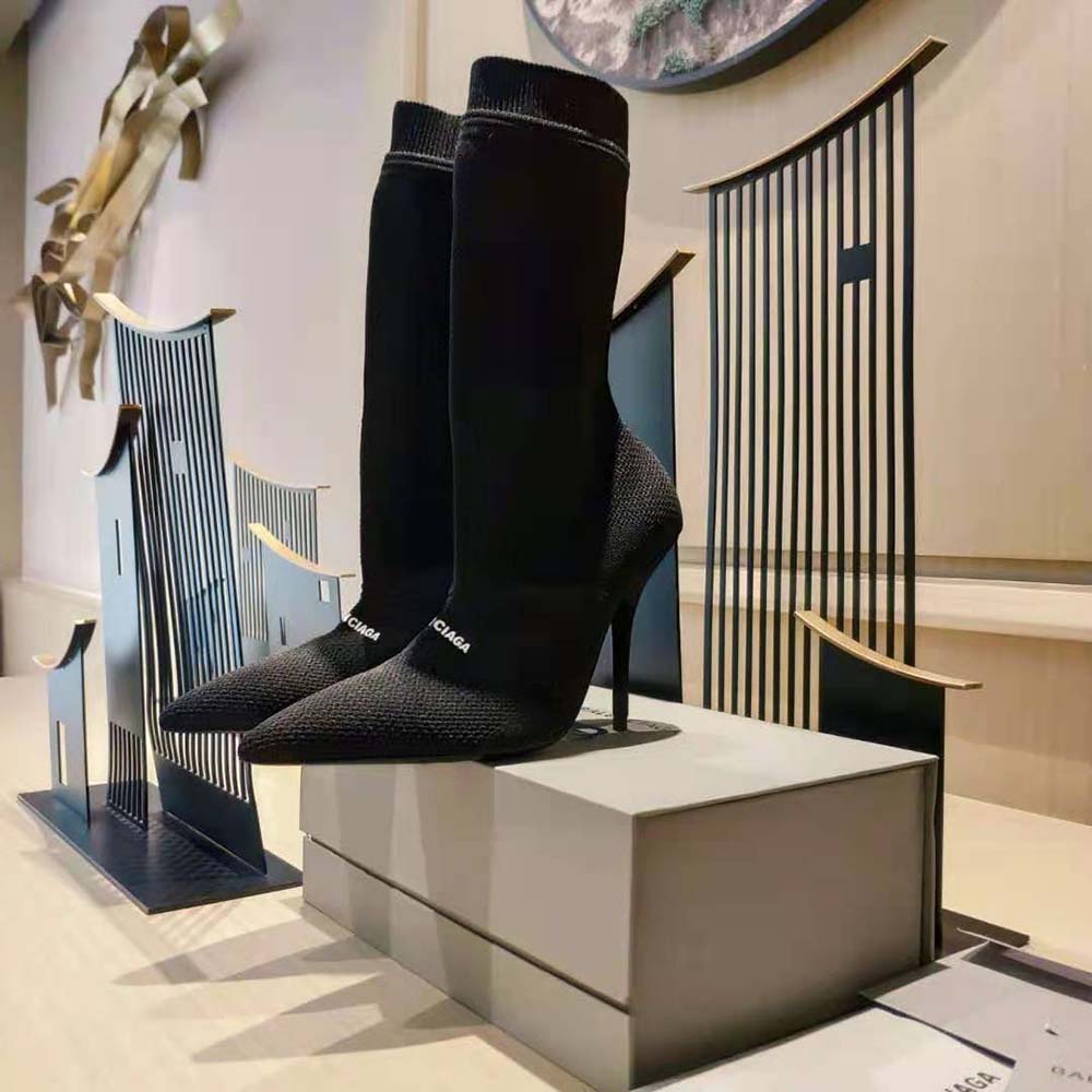 Balenciaga Women Knife 2.0 80mm Bootie in Black and White Textured Recycled Knit - image 6