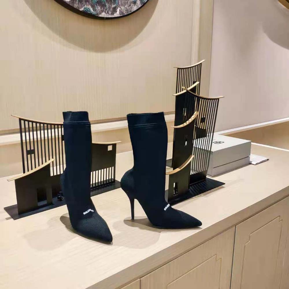 Back angle showing 80mm stiletto heel of Balenciaga Women Knife 2.0 bootie