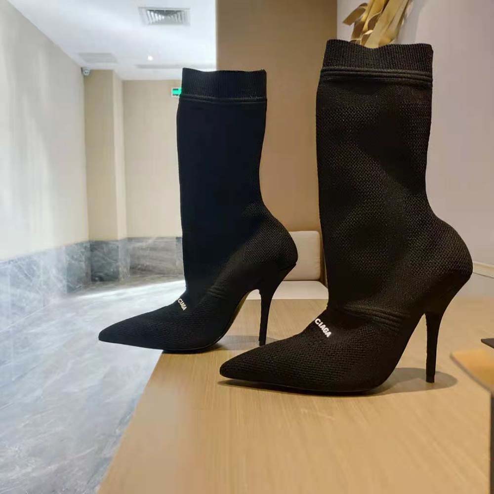 Balenciaga Women Knife 2.0 80mm Bootie in Black and White Textured Recycled Knit - image 7