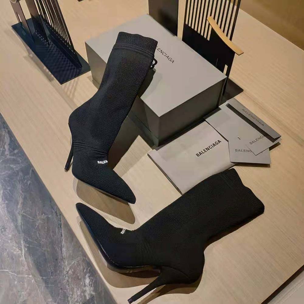 Balenciaga Women Knife 2.0 80mm Bootie in Black and White Textured Recycled Knit - image 8