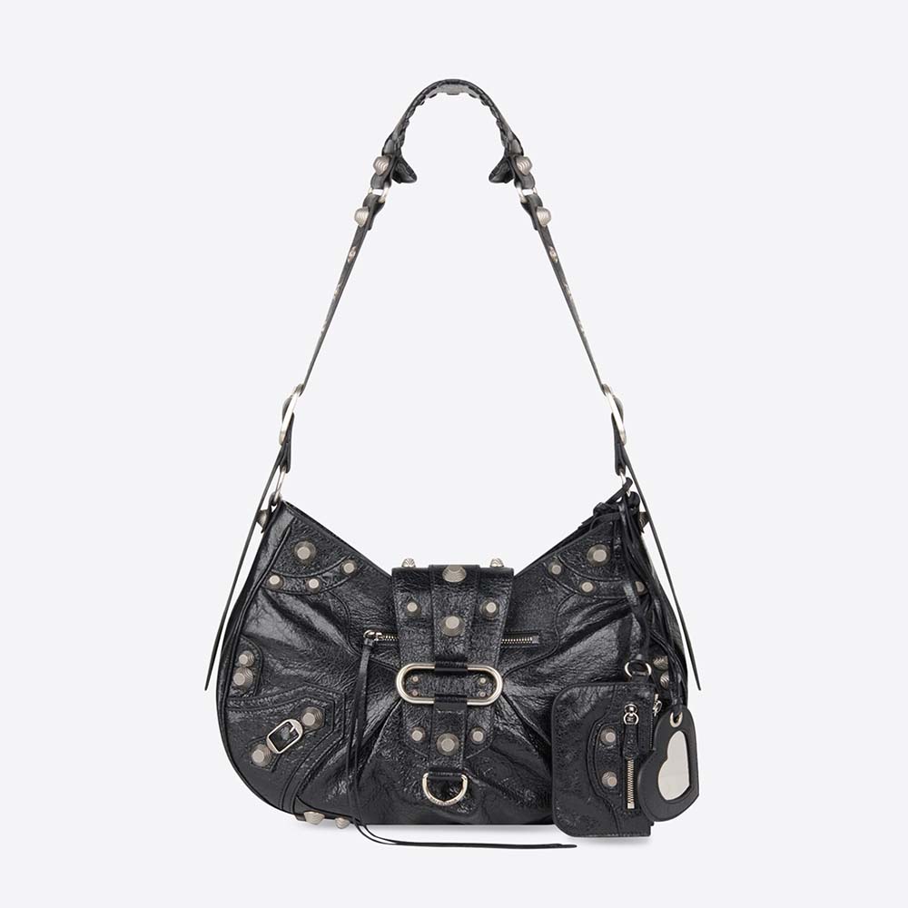 Front view of Balenciaga Women Le Cagole Medium Shoulder Bag in Black