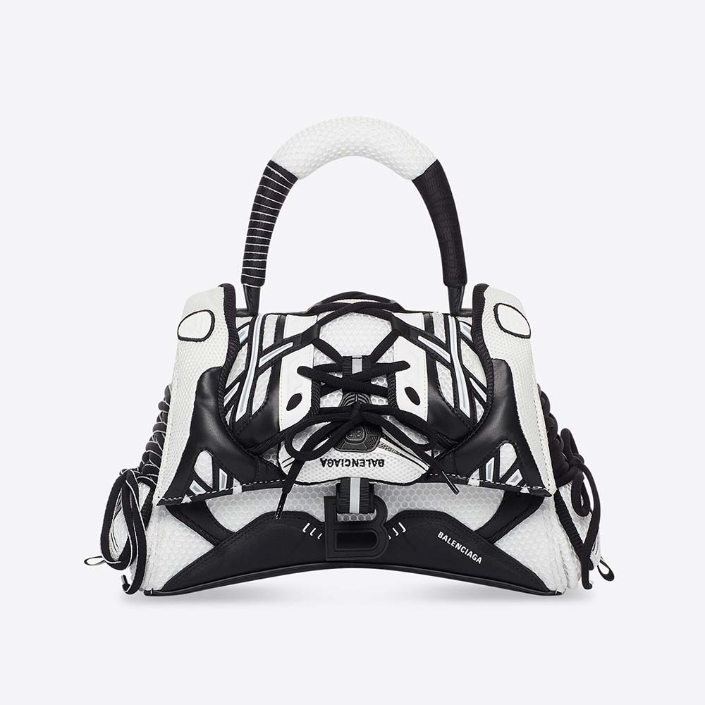 Front view of Balenciaga Women Sneakerhead Small Top Handle Bag black white