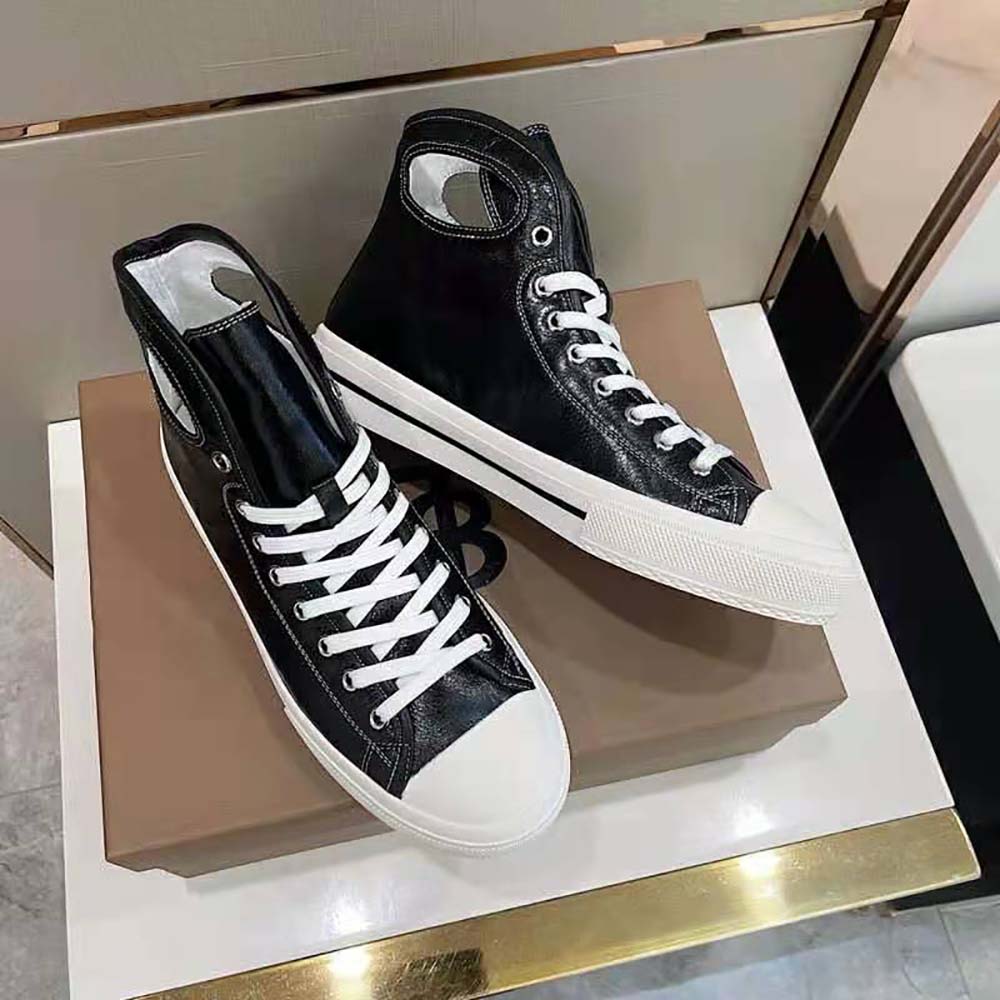 Burberry Men Porthole Detail Leather High-top Sneakers-Black - image 4
