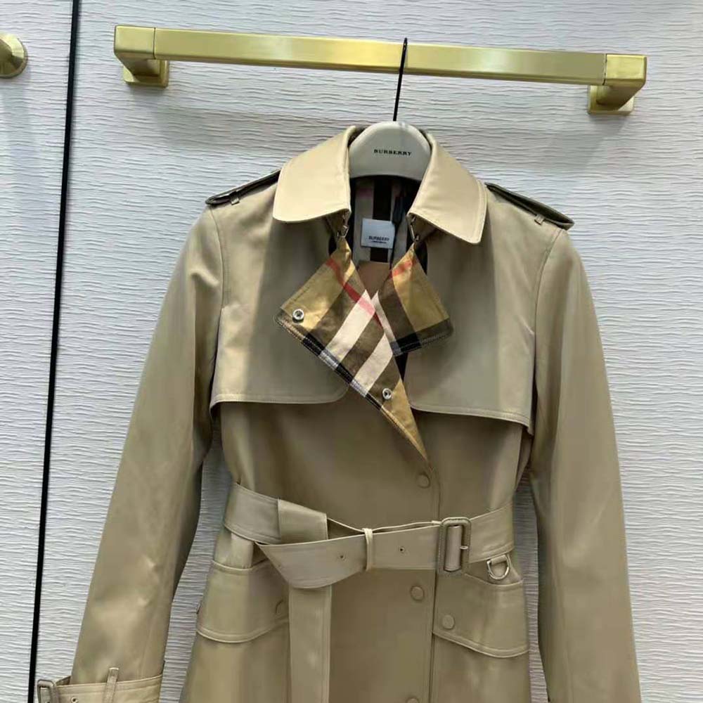 Side angle showing tailored fit of Burberry Cotton Gabardine Trench Coat
