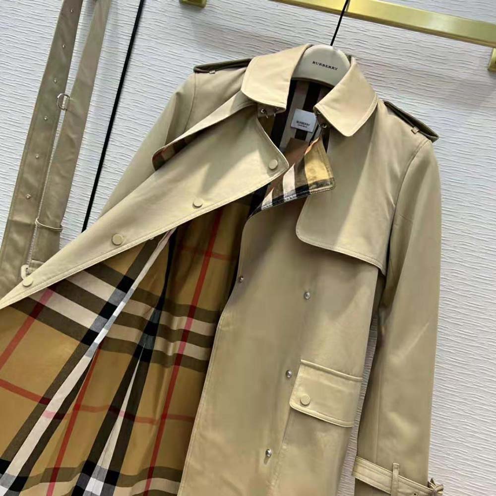 Burberry Women Check Panel Cotton Gabardine Trench Coat-Beige - image 5