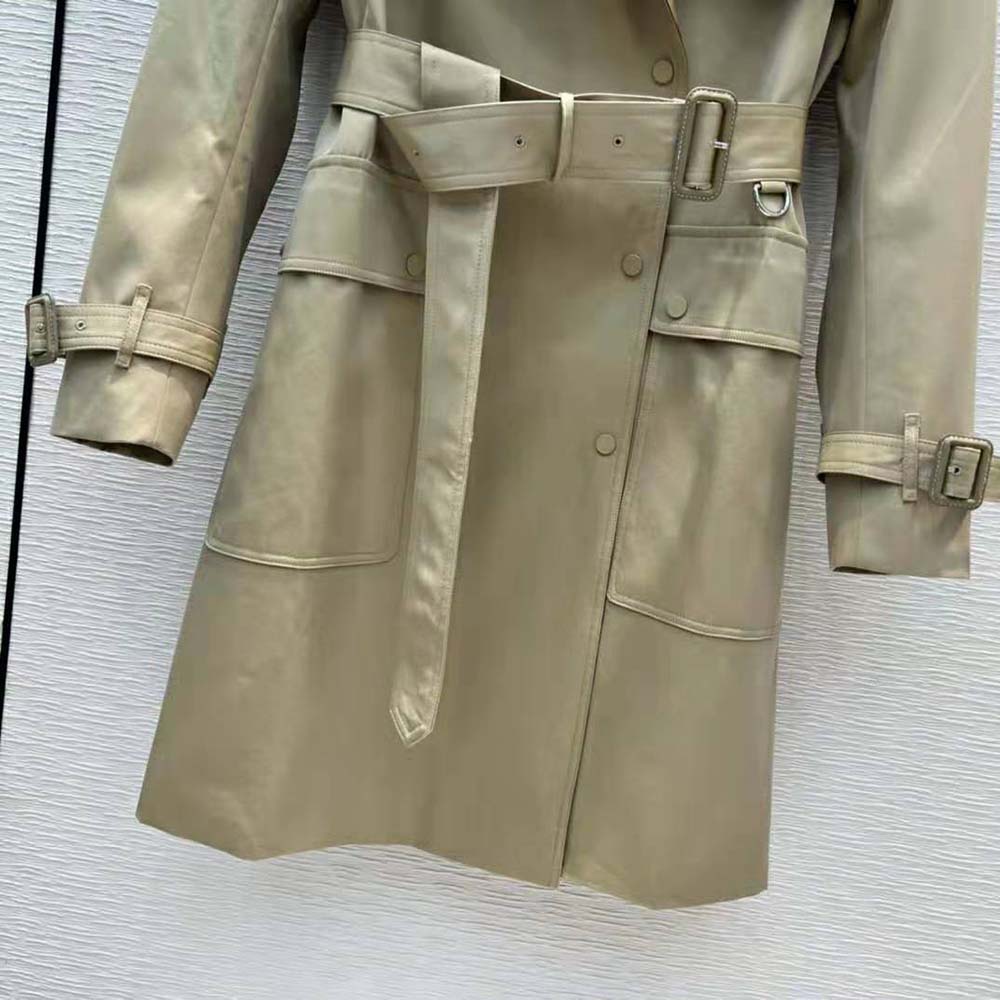 Burberry Women Check Panel Cotton Gabardine Trench Coat-Beige - image 4