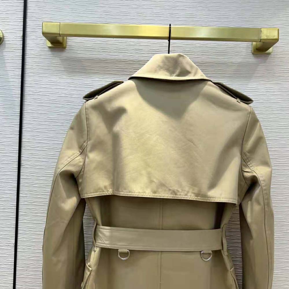 Burberry Women Check Panel Cotton Gabardine Trench Coat-Beige - image 7