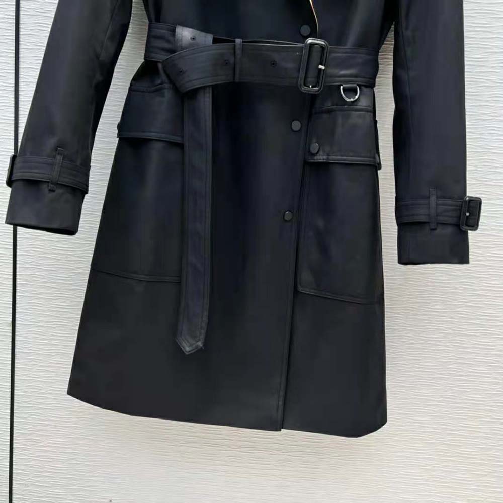 Burberry Women Check Panel Cotton Gabardine Trench Coat-Black - image 7