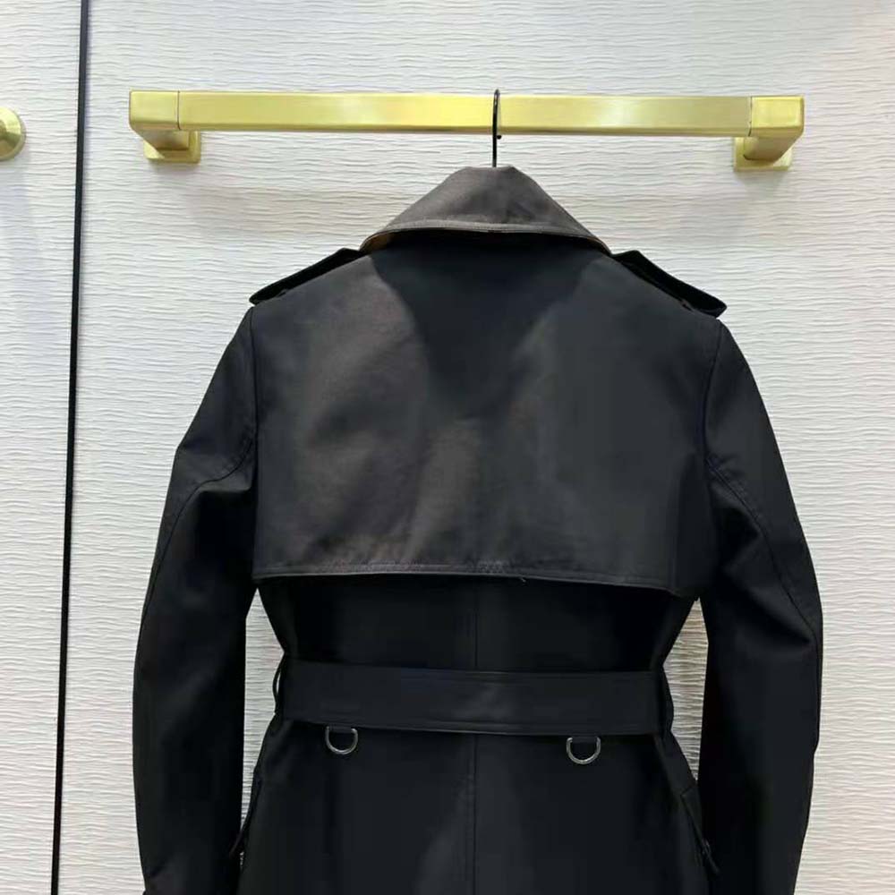 Burberry Women Check Panel Cotton Gabardine Trench Coat-Black - image 8