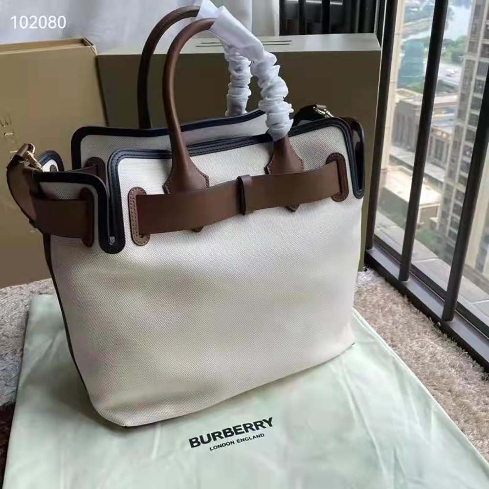 Burberry Women Horseferry Soft Cotton Canvas Belt Tote Bag - image 5