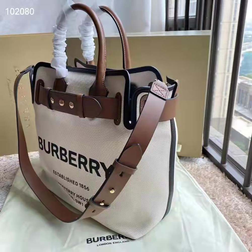 Burberry Women Horseferry Soft Cotton Canvas Belt Tote Bag - image 4