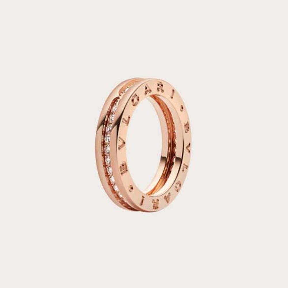 Close-up of Bvlgari Women B.zero1 One-Band Ring rose gold spiral detail