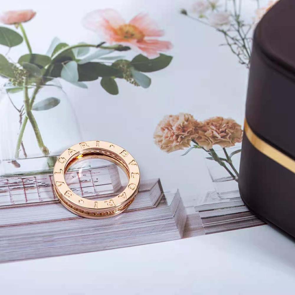 Side angle showing pave diamonds on Bvlgari Women B.zero1 One-Band Ring