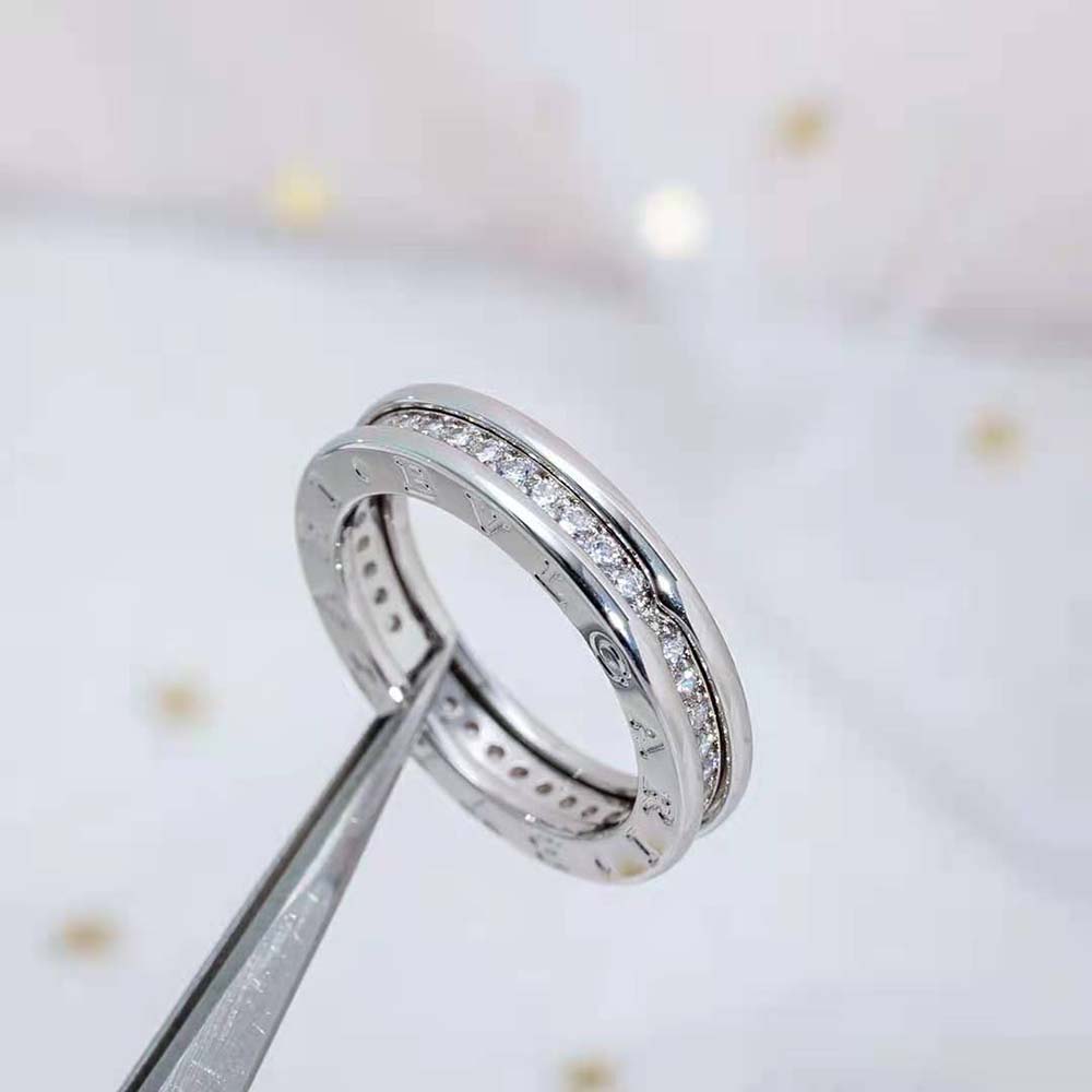 Bvlgari Women B.zero1 One-Band Ring in 18 KT White Gold Set with Pave Diamonds on the Spiral - image 9