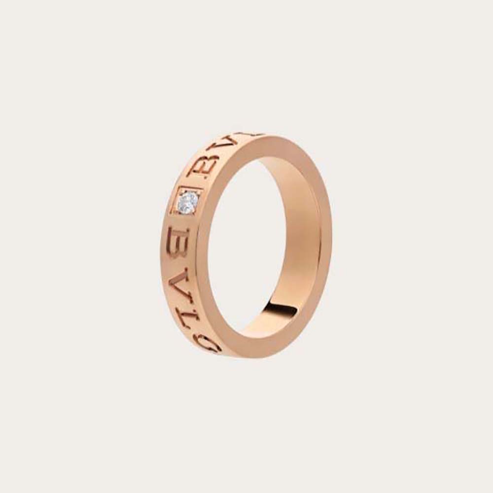 Close-up of Bvlgari Women Bvlgari Bvlgari Ring 18 KT Rose Gold Ring with Diamond-Gold top view
