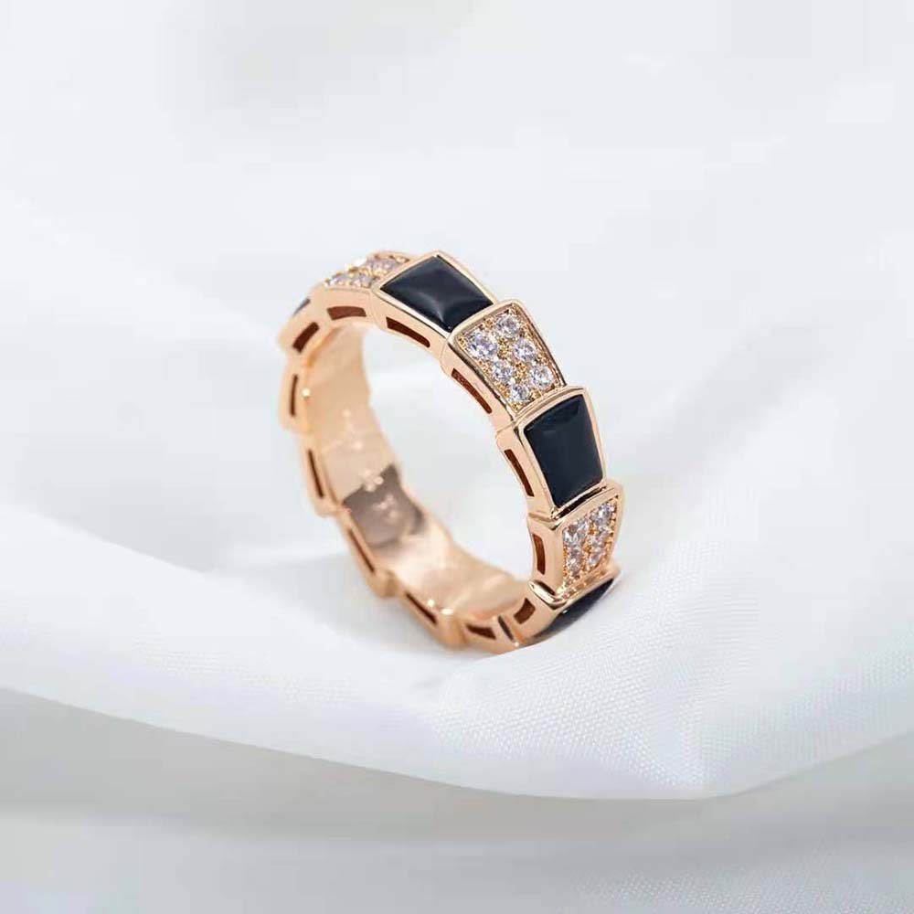 Bvlgari Women Serpenti Viper Band Ring in 18 KT Rose Gold-Black - image 11