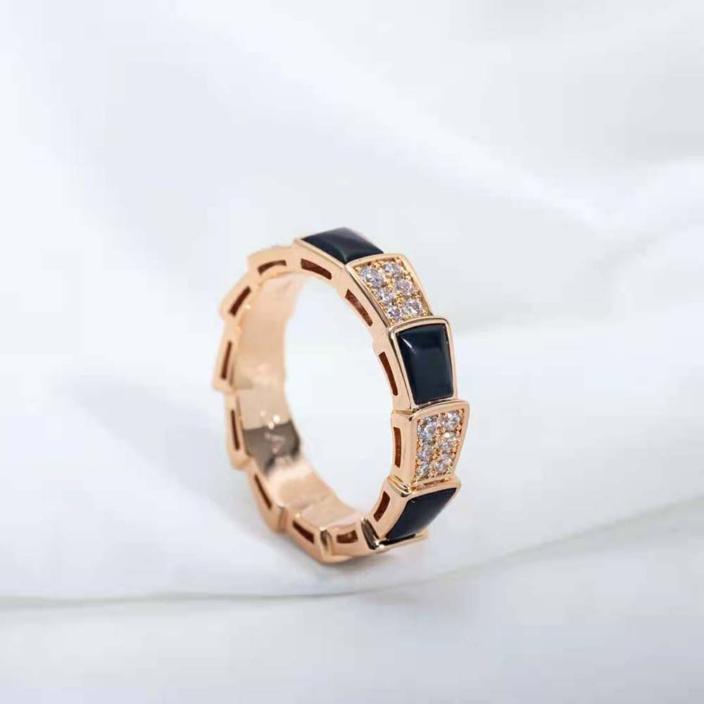 Bvlgari Women Serpenti Viper Band Ring in 18 KT Rose Gold-Black - image 10