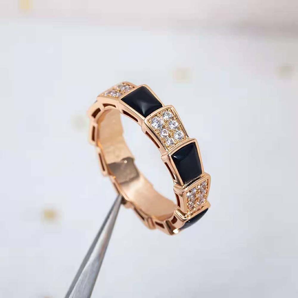Bvlgari Women Serpenti Viper Band Ring in 18 KT Rose Gold-Black - image 9