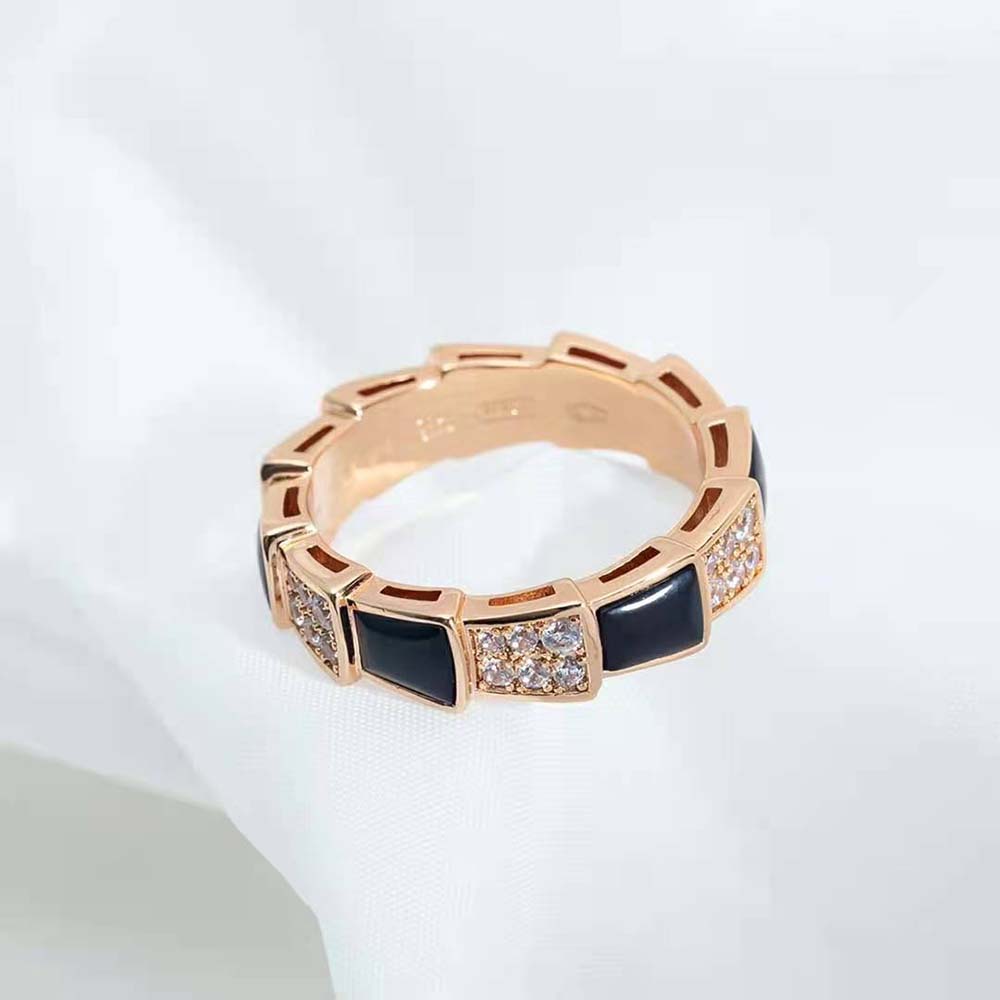 Bvlgari Women Serpenti Viper Band Ring in 18 KT Rose Gold-Black - image 8