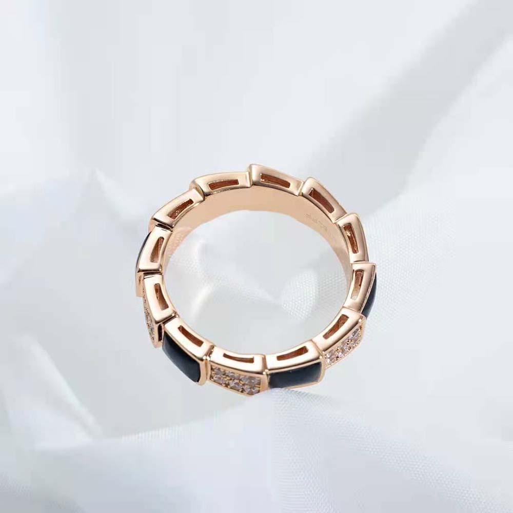 Bvlgari Women Serpenti Viper Band Ring in 18 KT Rose Gold-Black - image 7