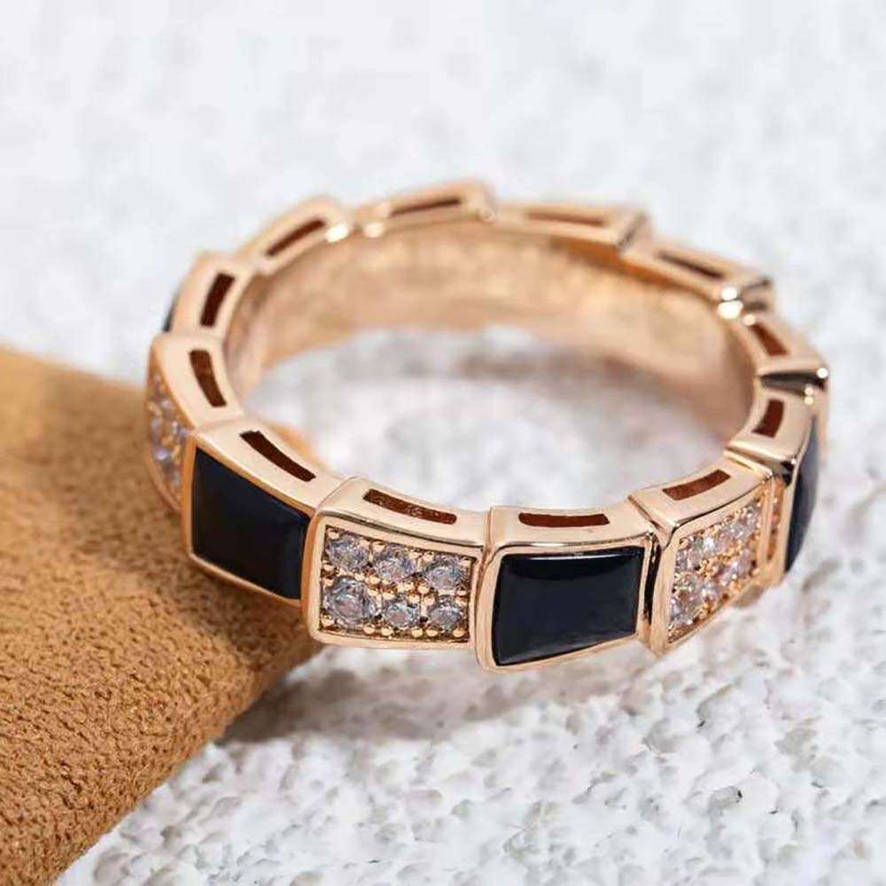 Bvlgari Women Serpenti Viper Band Ring in 18 KT Rose Gold-Black - image 6