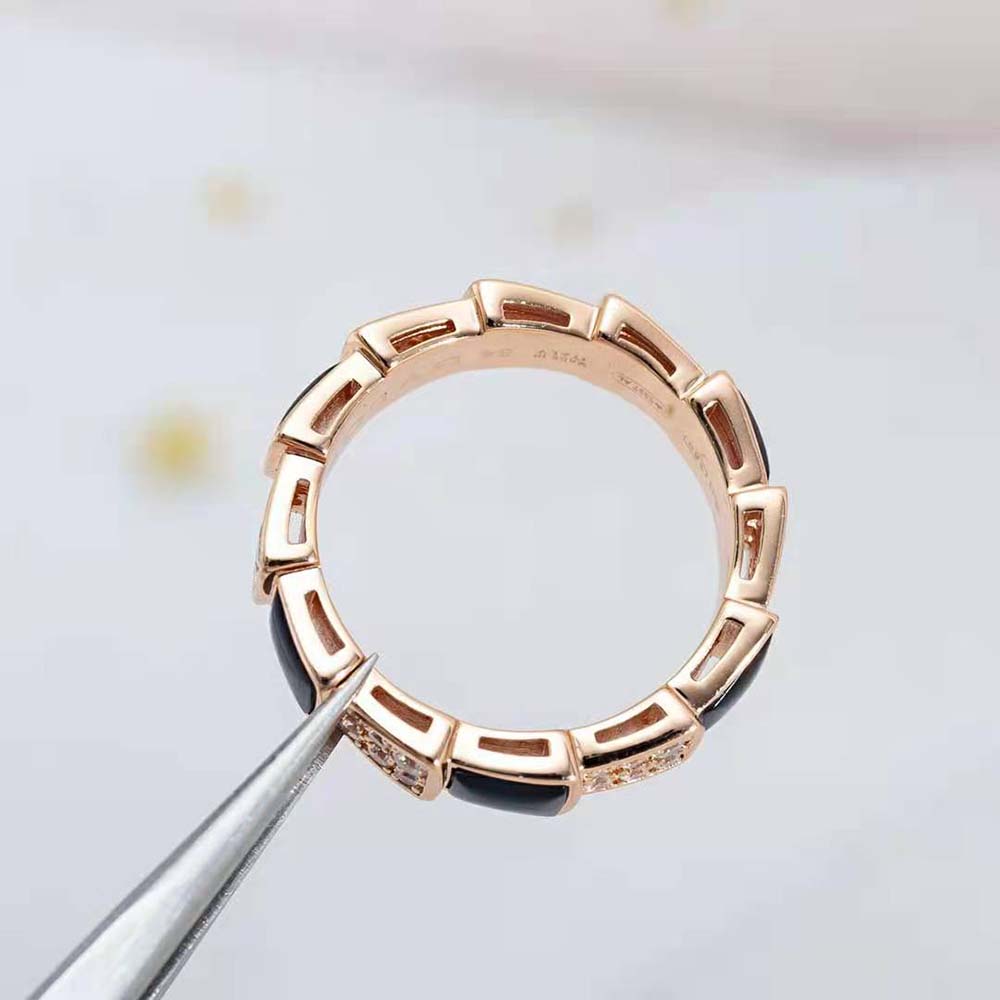 Bvlgari Women Serpenti Viper Band Ring in 18 KT Rose Gold-Black - image 5