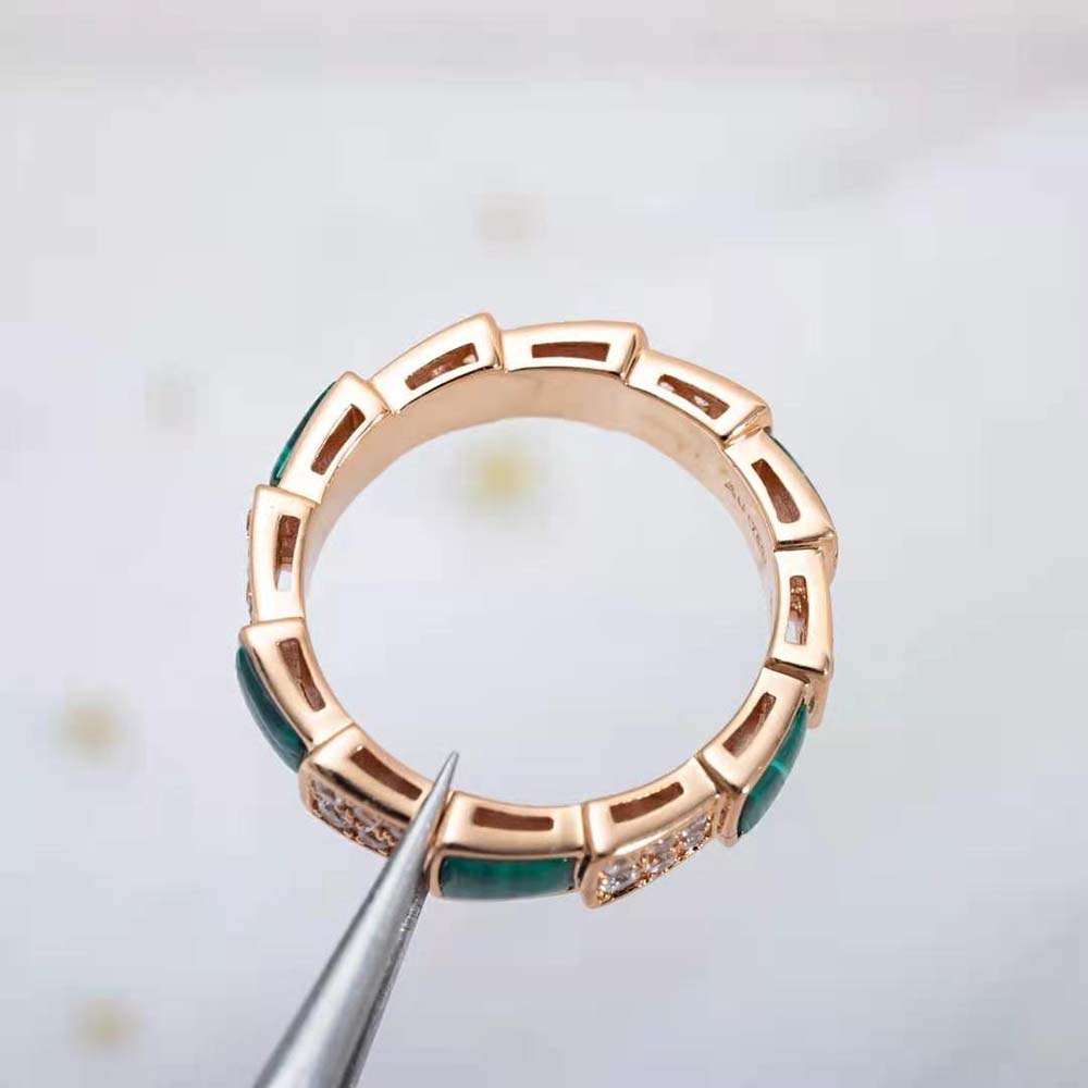 Bvlgari Women Serpenti Viper Band Ring in 18 KT Rose Gold-Green - image 10