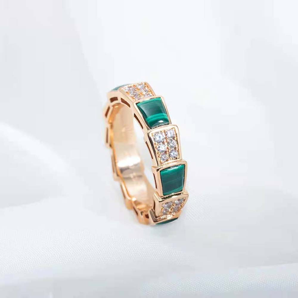 Bvlgari Women Serpenti Viper Band Ring in 18 KT Rose Gold-Green - image 4