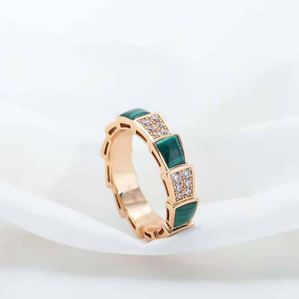Bvlgari Women Serpenti Viper Band Ring in 18 KT Rose Gold-Green - image 8