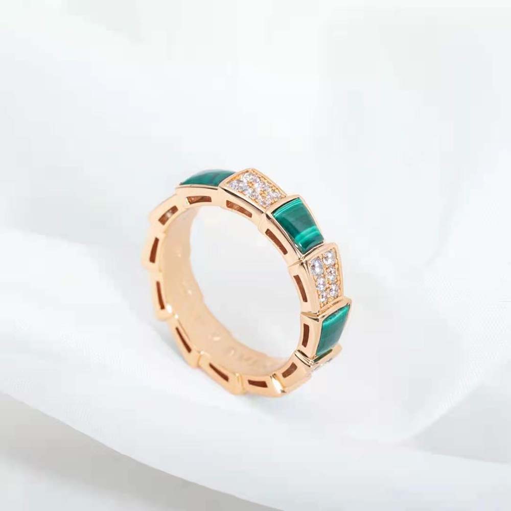 Bvlgari Women Serpenti Viper Band Ring in 18 KT Rose Gold-Green - image 7