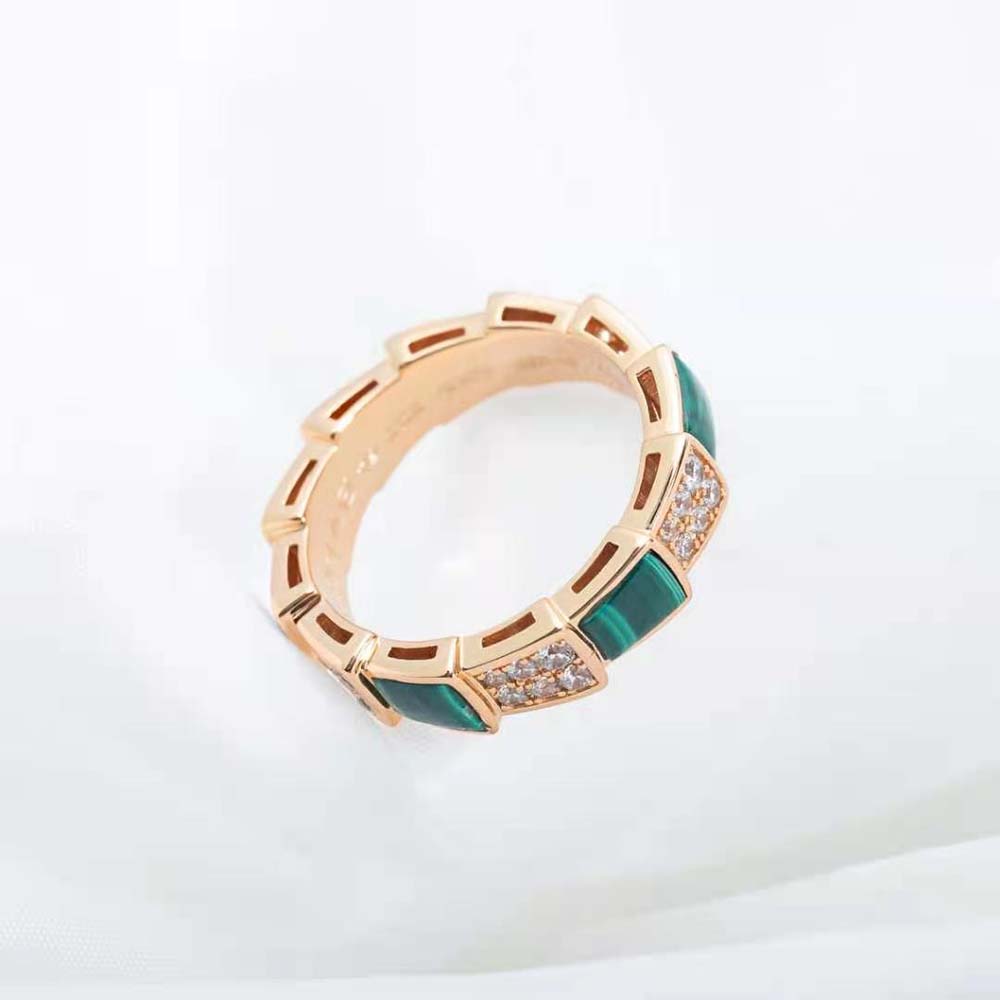 Bvlgari Women Serpenti Viper Band Ring in 18 KT Rose Gold-Green - image 6